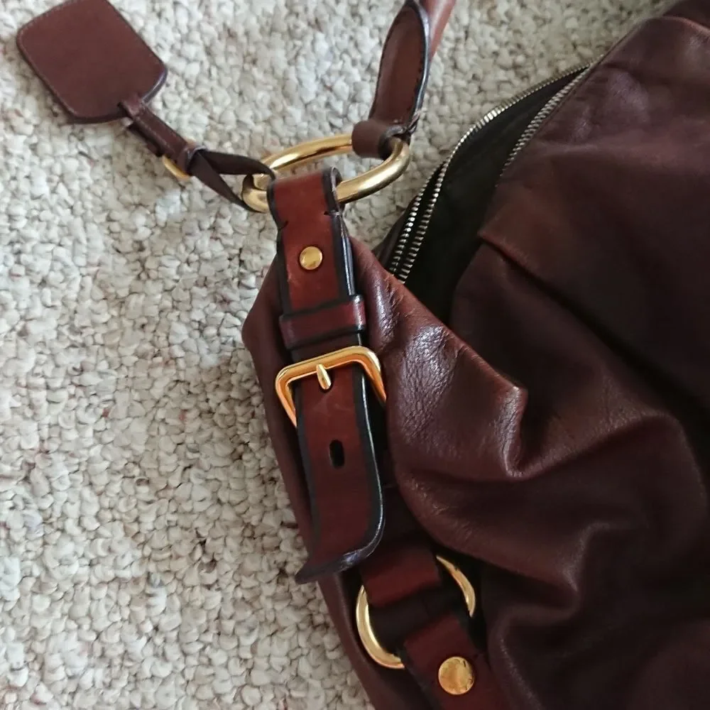 PRADA coffee brown calfskin Hobo Bag